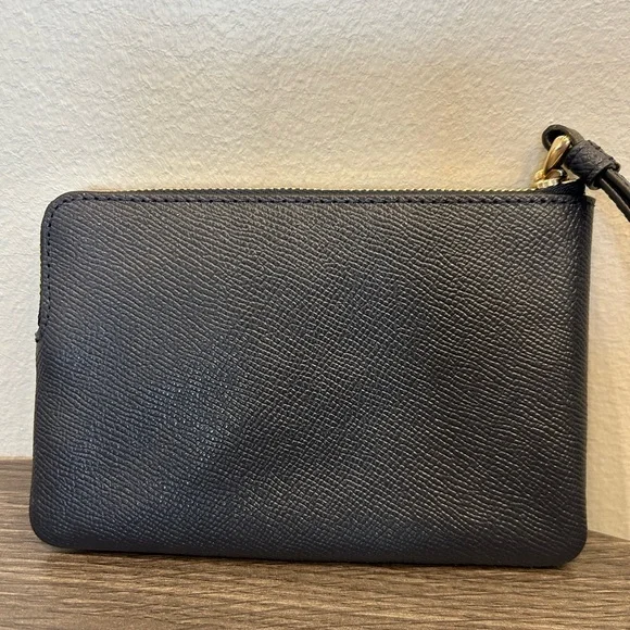 Coach Midnight Navy Blue Crossgrain Leather Corner Zip Wristlet Wallet NWT - Picture 6 of 11
